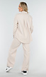 Beige Tweedelige Set met Blouse met Borstzakken en Wijde Broek