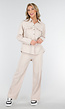 Beige Tweedelige Set met Blouse met Borstzakken en Wijde Broek