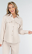 Beige Tweedelige Set met Blouse met Borstzakken en Wijde Broek