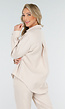 Beige Tweedelige Set met Blouse met Borstzakken en Wijde Broek