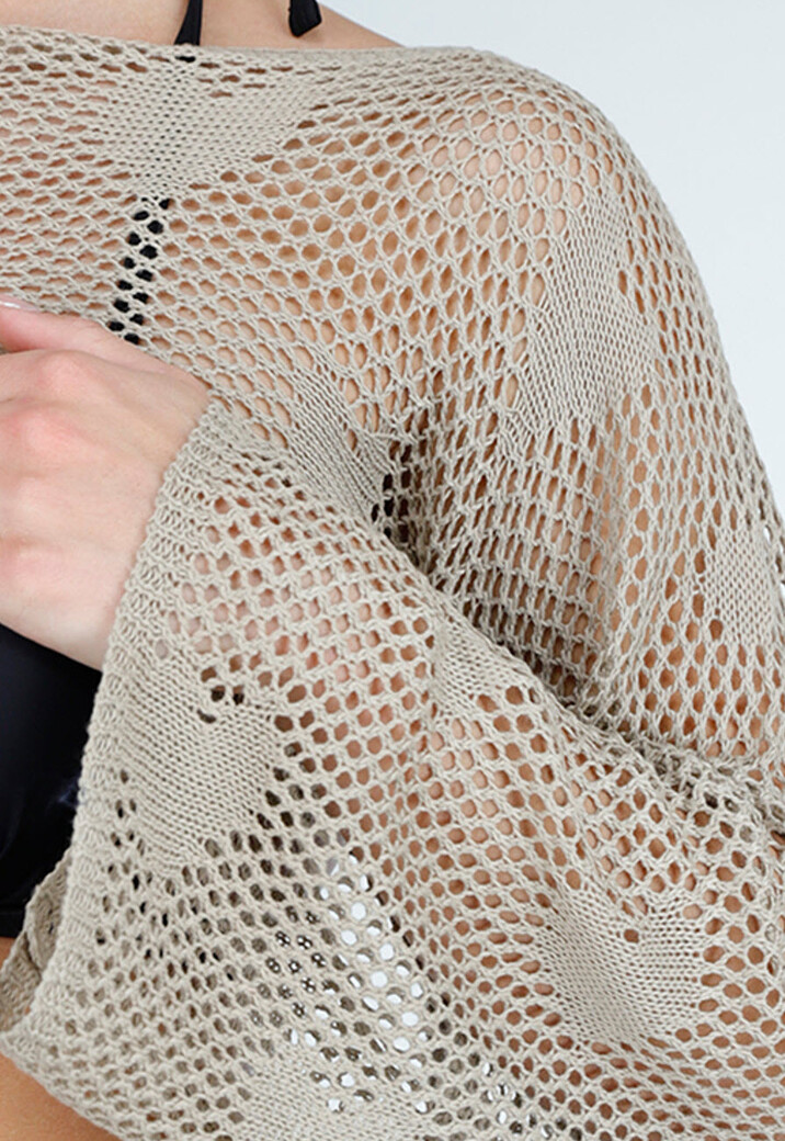 Khaki Gehaakte Bolero met Hartjesmotief en Lange Mouwen