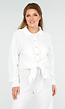 Witte Crinkle Stretch Set met Doorknoop Blouse en Rechte Broek met Elastische Tailleband