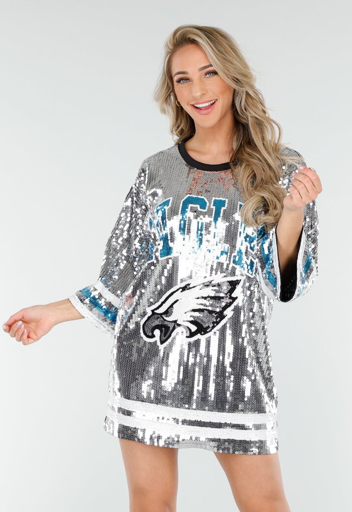 Zilveren Oversized Eagles Arend Jersey Jurk met Pailletten