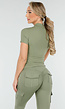 Khaki Sportset met Cargo Zakken, Ritsjack en High-Waisted Legging