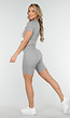 Grijze Sportset met Korte Mouwen Jasje en Corrigerende Short met Hoge Tailleband