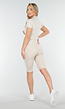 Beige Sportset met Korte Mouwen Jasje, High-Waist Short en Corrigerende Band