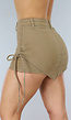 Khaki Denim Skort met Overslag en Veterdetails