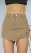 Khaki Denim Skort met Overslag en Veterdetails