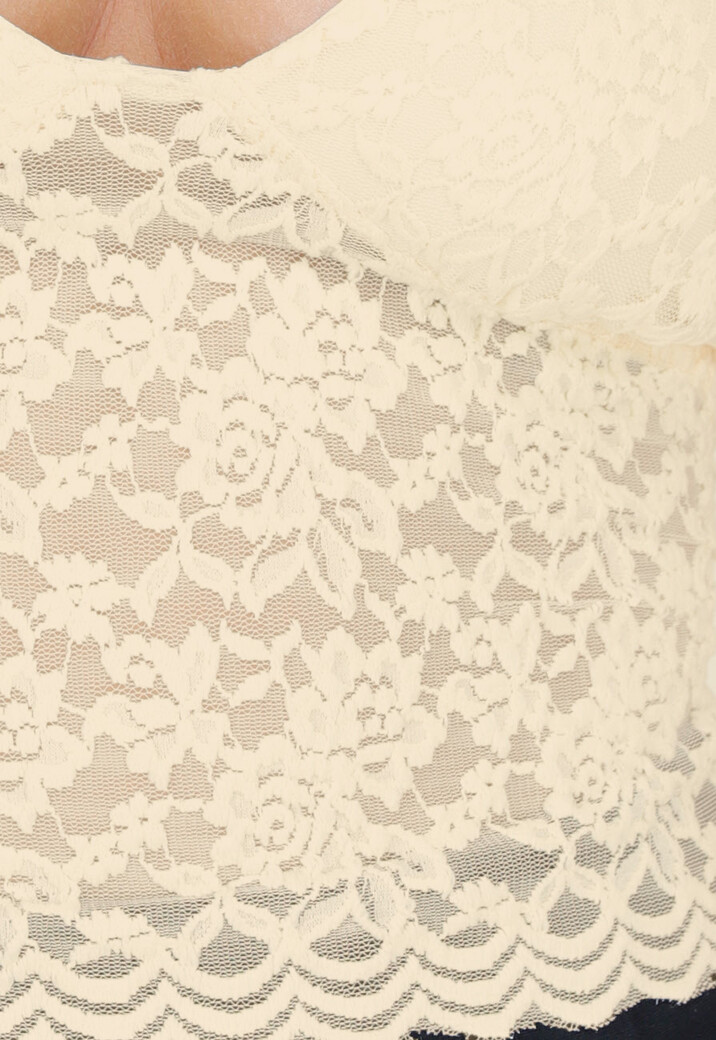 Vanillekleurige Kanten Halter Crop Top met Diepe V-Hals