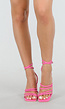Fuchsia Strappy Sandalen met Hak en Wikkelbandjes