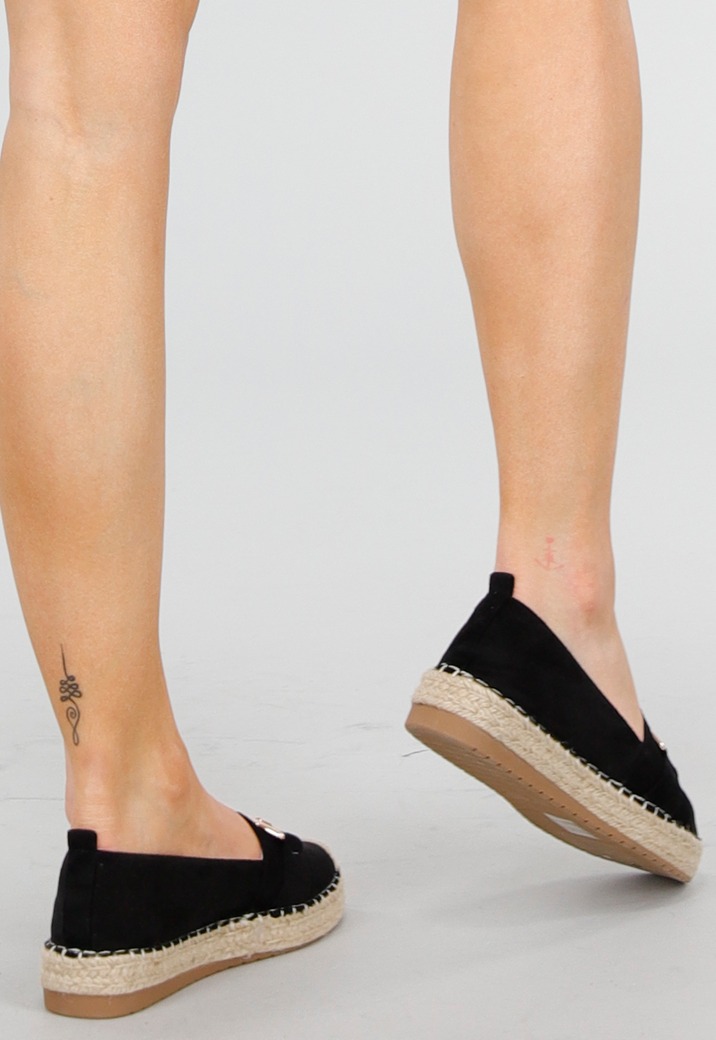 Zwarte Espadrilles van Suèdemateriaal met Bit-sluiting en Gevlochten Zool