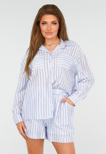Lichtblauwe Gestreepte Set met Blouse en Short