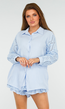 Lichtblauwe Mousseline Set met Ruffle Short en Gehaakte Mouwen
