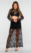 Zwarte Kanten Set met Top en Maxi Rok met Onderrok