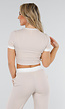 Beige Two Piece Set met Lange Broek en Korte Top met Colorblockingdetails