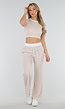 Beige Two Piece Set met Lange Broek en Korte Top met Colorblockingdetails
