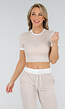 Beige Two Piece Set met Lange Broek en Korte Top met Colorblockingdetails