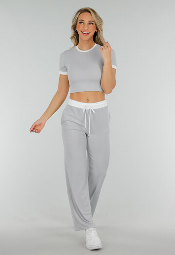 Grijze Geribde Two Piece Stretch set