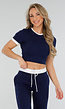 Navy Two Piece Set met Lange Broek en Korte Top met Colorblockingdetails