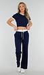 Navy Two Piece Set met Lange Broek en Korte Top met Colorblockingdetails