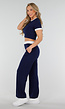 Navy Two Piece Set met Lange Broek en Korte Top met Colorblockingdetails