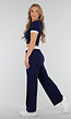Navy Two Piece Set met Lange Broek en Korte Top met Colorblockingdetails