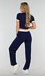 Navy Two Piece Set met Lange Broek en Korte Top met Colorblockingdetails