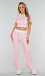 Roze Two Piece Set met Lange Broek en Korte Top met Colorblockingdetails