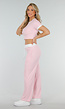 Roze Two Piece Set met Lange Broek en Korte Top met Colorblockingdetails