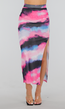 Multicolour High Waist Maxi Stretch Rok met Tailleband en Plooien