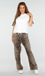 Witte Stretch Two Piece Set met Luipaardprint en Sportieve Strepen