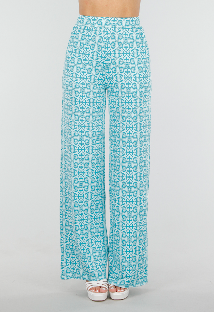 Azuurblauwe Stretch Broek met High Waist Fit en Elastische Tailleband