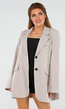 Beige Oversized Single Breasted Blazer met Schoudervulling