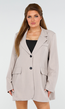 Beige Oversized Blazer met Knoopsluiting, Schoudervulling en Klepzakken