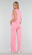 Roze High Waist Stretch Broek met Barokprint en Tailleband
