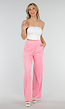 Roze High Waist Stretch Broek met Barokprint en Tailleband