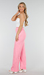 Roze High Waist Stretch Broek met Barokprint en Tailleband