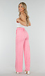 Roze High Waist Stretch Broek met Barokprint en Tailleband