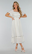 Witte Off Shoulder Maxi Jurk met Ruches en Elastische Tailleband