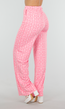 Roze High Waist Stretch Broek met Barokprint en Tailleband