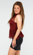 Mouwloze Korsetlook Bordeauxrode Kanten Haltertop met Ruches aan de Onderzijde