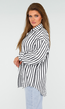 Zwart-Wit Gestreepte Blouse met Knoopsluiting, Kraag en Glittersteentjes