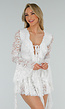Witte Uitlopende Kanten Jurk met V-hals
