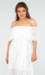 Witte Off Shoulder Maxi Jurk met Kant en Taillekoord