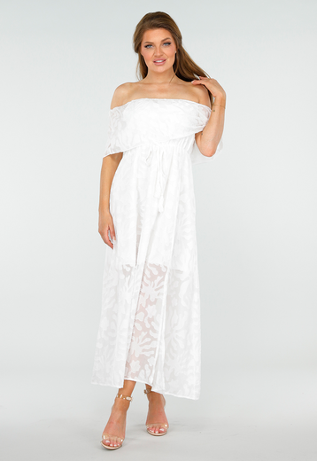OP=OP! Witte Kanten Off Shoulder Maxi Jurk