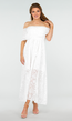 Witte Off Shoulder Maxi Jurk met Kant en Taillekoord