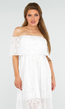 Witte Off Shoulder Maxi Jurk met Kant en Taillekoord