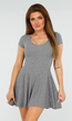 Grijs A-lijn Ribstof Jurkje met Stretch en V-Hals