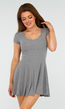 Grijs A-lijn Ribstof Jurkje met Stretch en V-Hals