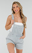 Lichtblauwe Denim Tuinbroek Playsuit met Zakken en Omslagzoom